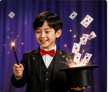 Young magician performing a card trick