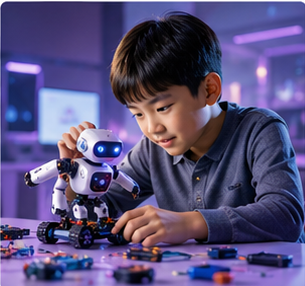 Child building a robot