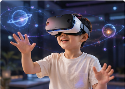 Child exploring future technology